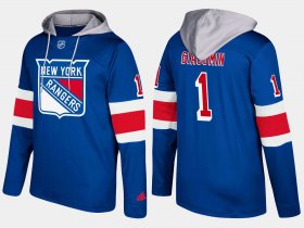 Wholesale Cheap Rangers #1 Eddie Giacomin Blue Name And Number Hoodie