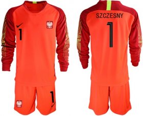 Wholesale Cheap Poland #1 Szczesny Red Goalkeeper Long Sleeves Soccer Country Jersey