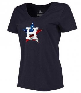 Wholesale Cheap Women\'s Houston Astros USA Flag Fashion T-Shirt Navy Blue