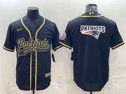 Wholesale Cheap Men's New England Patriots Black Gold Team Big Logo With Patch Cool Base Stitched Baseball Jersey