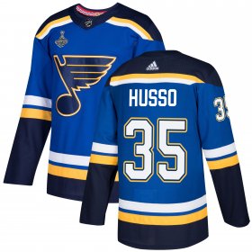 Wholesale Cheap Adidas Blues #35 Ville Husso Blue Home Authentic 2019 Stanley Cup Champions Stitched NHL Jersey