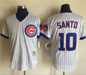 Wholesale Cheap Mitchell And Ness Cubs #10 Ron Santo White(Blue Strip) Throwback Stitched MLB Jersey