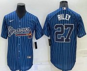 Wholesale Men's Atlanta Braves #27 Austin Riley Navy Blue Pinstripe Stitched MLB Cool Base Nike Jersey