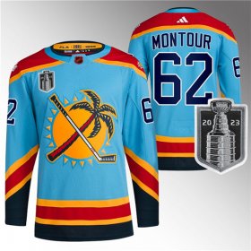 Wholesale Cheap Men\'s Florida Panthers #62 Brandon Montour Blue 2023 Stanley Cup Final Reverse Retro Stitched Jersey
