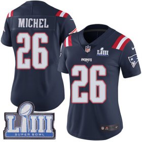 Wholesale Cheap Nike Patriots #26 Sony Michel Navy Blue Super Bowl LIII Bound Women\'s Stitched NFL Limited Rush Jersey