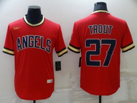 Wholesale Cheap Men\'s Los Angeles Angels #27 Mike Trout Red Cool Base Stitched Jersey