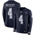 Wholesale Cheap Men's Cowboys #4 Dak Prescott Navy Blue Team Color Men's Stitched NFL Limited Therma Long Sleeve Jersey
