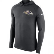 Wholesale Cheap Men's Baltimore Ravens Nike Charcoal Stadium Touch Hooded Performance Long Sleeve T-Shirt