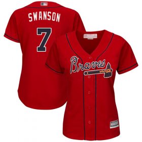 Wholesale Cheap Braves #7 Dansby Swanson Red Alternate Women\'s Stitched MLB Jersey