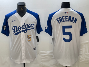Cheap Mens Los Angeles Dodgers #5 Freddie Freeman Number White Blue Fashion Stitched Cool Base Limited Jersey