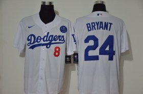 Wholesale Cheap Los Angeles Dodgers #8 #24 Kobe Bryant Men\'s Nike White Cool Base 2020 KB Patch MLB Jersey