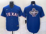 Men's Texas Rangers Royal 2023 World Series Champions Big Logo Cool Base Stitched Baseball Jersey1