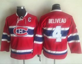 Wholesale Cheap Canadiens #4 Jean Beliveau Red CCM Throwback Stitched Youth NHL Jersey