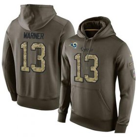 Wholesale Cheap NFL Men\'s Nike Los Angeles Rams #13 Kurt Warner Stitched Green Olive Salute To Service KO Performance Hoodie