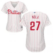 Wholesale Cheap Phillies #27 Aaron Nola White(Red Strip) Home Women's Stitched MLB Jersey