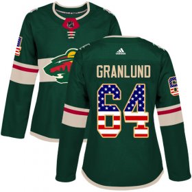 Wholesale Cheap Adidas Wild #64 Mikael Granlund Green Home Authentic USA Flag Women\'s Stitched NHL Jersey