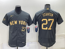 Wholesale Men\'s New York Yankees #27 Giancarlo Stanton Number Grey 2022 All Star Stitched Flex Base Nike Jersey