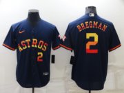 Wholesale Cheap Men's Houston Astros #2 Alex Bregman Number Navy Blue Rainbow Stitched MLB Cool Base Nike Jersey
