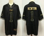 Wholesale Cheap Men's New England Patriots #1 Cam Newton Black 100th Season Golden Edition Jersey