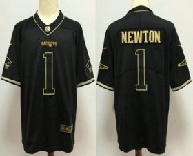 Wholesale Cheap Men\'s New England Patriots #1 Cam Newton Black 100th Season Golden Edition Jersey