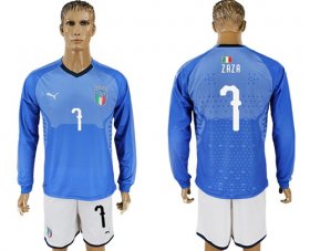 Wholesale Cheap Italy #7 Zaza Blue Home Long Sleeves Soccer Country Jersey