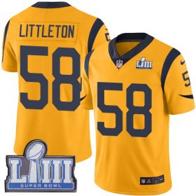 Wholesale Cheap Nike Rams #58 Cory Littleton Gold Super Bowl LIII Bound Men\'s Stitched NFL Limited Rush Jersey