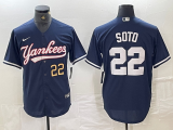 Cheap Men's New York Yankees #22 Juan Soto Number Navy Cool Base Stitched Baseball Jerse