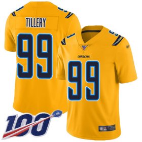 Wholesale Cheap Nike Chargers #99 Jerry Tillery Gold Men\'s Stitched NFL Limited Inverted Legend 100th Season Jersey