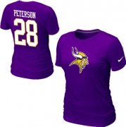 Wholesale Cheap Women's Nike Minnesota Vikings #28 Adrian Peterson Name & Number T-Shirt Purple