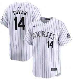 Cheap Men\'s Colorado Rockies #14 Ezequiel Tovar White White Home Limited Stitched Baseball Jersey