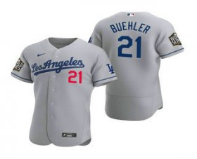 Wholesale Cheap Men\'s Los Angeles Dodgers #21 Walker Buehler Gray 2020 World Series Authentic Road Flex Nike Jersey