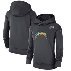 Wholesale Cheap Women\'s Los Angeles Chargers Nike Anthracite Crucial Catch Performance Pullover Hoodie