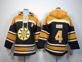Wholesale Cheap Bruins #4 Bobby Orr Black Sawyer Hooded Sweatshirt Stitched Youth NHL Jersey