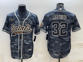 Wholesale Cheap Men\'s New Orleans Saints #32 Tyrann Mathieu Grey Camo With Patch Cool Base Stitched Baseball Jersey