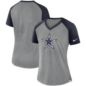 Wholesale Cheap Women\'s Dallas Cowboys Nike Gray-Navy Top V-Neck T-Shirt