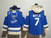 Wholesale Cheap Men's Kansas City Royals #7 Bobby Witt Jr. Blue Ageless Must-Have Lace-Up Pullover Hoodie