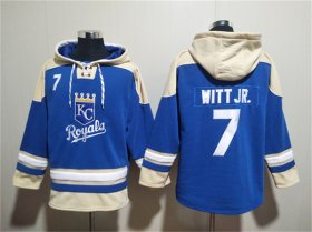 Wholesale Cheap Men\'s Kansas City Royals #7 Bobby Witt Jr. Blue Ageless Must-Have Lace-Up Pullover Hoodie