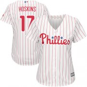 Wholesale Cheap Phillies #17 Rhys Hoskins White(Red Strip) Home Women's Stitched MLB Jersey