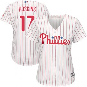 Wholesale Cheap Phillies #17 Rhys Hoskins White(Red Strip) Home Women\'s Stitched MLB Jersey