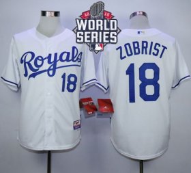 Wholesale Cheap Royals #18 Ben Zobrist White Cool Base W/2015 World Series Patch Stitched MLB Jersey