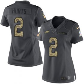 Wholesale Cheap Nike Eagles #2 Jalen Hurts Black Women\'s Stitched NFL Limited 2016 Salute to Service Jersey