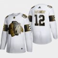 Wholesale Cheap Chicago Blackhawks #12 Alex DeBrincat Men's Adidas White Golden Edition Limited Stitched NHL Jersey
