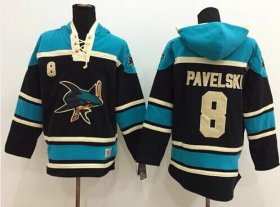 Wholesale Cheap Sharks #8 Joe Pavelski Black Sawyer Hooded Sweatshirt Stitched NHL Jersey