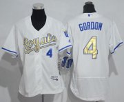 Wholesale Cheap Royals #4 Alex Gordon White Flexbase Authentic 2015 World Series Champions Gold Program Cool Base Women's Stitched MLB Jersey