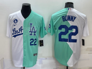 Wholesale Mens Los Angeles Dodgers #22 Bad Bunny White Green 2022 All Star Cool Base Stitched Baseball Jersey