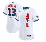 Wholesale Cheap Men's Atlanta Braves #13 Ronald Acuña Jr. 2021 White All-Star Flex Base Stitched MLB Jersey