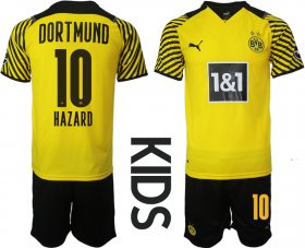 Wholesale Cheap Youth 2021-2022 Club Borussia Dortmund home yellow 10 Soccer Jersey