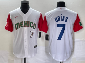 Wholesale Cheap Men\'s Mexico Baseball #7 Julio Urias Number 2023 White Red World Classic Stitched Jersey