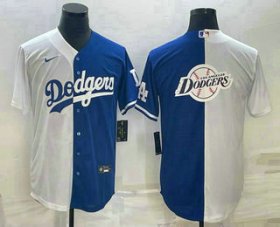 Cheap Men\'s Los Angeles Dodgers White Blue Split Team Big Logo Cool Base Stitched Baseball Jerseys