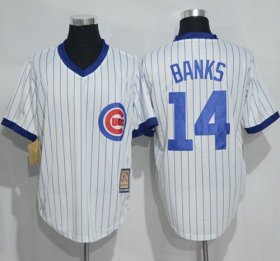 Wholesale Cheap Cubs #14 Ernie Banks White Strip Home Cooperstown Stitched MLB Jersey